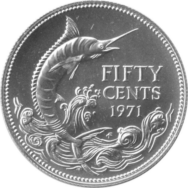 Bahamas 50 Cents 1971 - Blauer Marlin - Silber