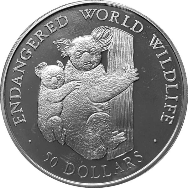Cook Islands 50 Dollars 1990 - Bedrohte Tierwelt " Koala" - Silber PP