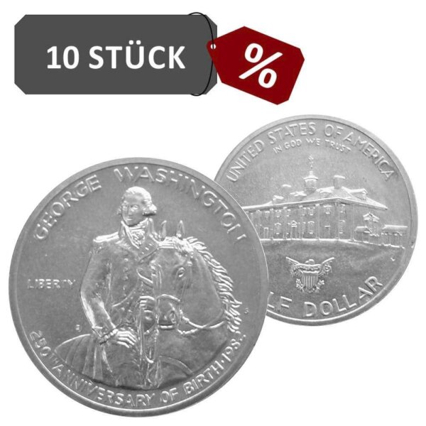 USA 1/2 Dollar - G. Washington 10 Stück 900/1000 Silber