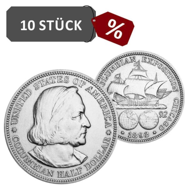 USA 1/2 Dollar - C. Kolumbus 10 Sück 900/1000 Silber