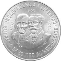 Mexiko 10 Pesos Hidalgo und Madero 1960 Silber