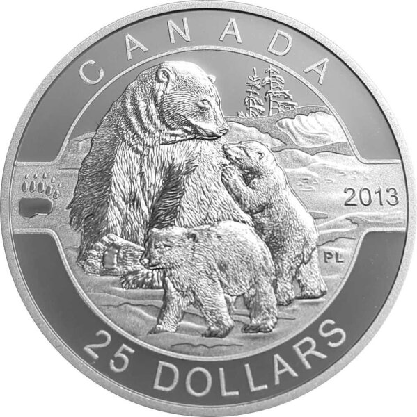 Kanada 25 Dollars 2013 Eisbär mit zwei Jungen