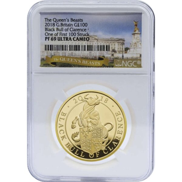 UK The Queen´s Beasts 5. Ausgabe 2018 Black Bull 1 oz Gold PP