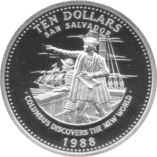 Bahamas 10 Dollars 1988 - Kolumbus Weltentdeckung - Silber PP