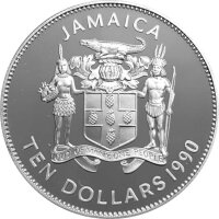 Jamaica 10 Dollars 1990 - Kolumbus und Schiff - Silber PP