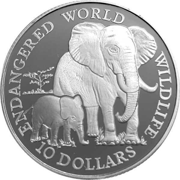 Cook Islands 10 Dollars 1990 Elefant mit Jungem - Silber PP