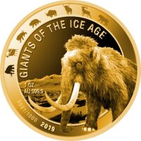 Ghana Giganten der Eiszeit 1. Ausgabe 2019 Wollmammut 1 oz Gold