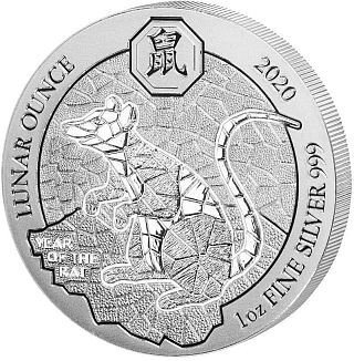 Ruanda Lunar 2020 Jahr der Maus/Ratte 1 oz Silber