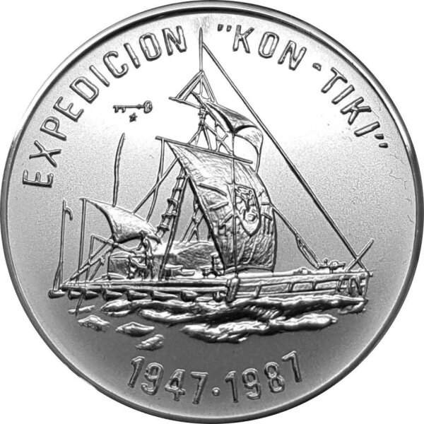 Kuba 5 Pesos 1987 - Segelfloß "Kon-Tiki" - Silber