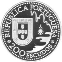 Portugal 200 Escudos 1993 - Dschunke vor Tanegashima - Silber PP