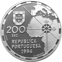 Portugal 200 Escudos 1994 - Aufteilung der Welt - Silber PP