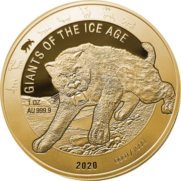 Ghana Giganten der Eiszeit 3. Ausgabe 2020 Säbelzahnkatze 1 oz Gold