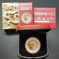 Australien Lunar II 2012 Jahr des Drachen 1 oz Silber - Teilvergoldet