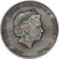 Tuvalu Olympische Götter 1. Ausgabe Zeus 2020 1 oz Silber Antik Finish