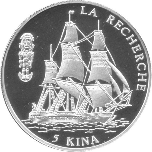 Papua Neuguinea 5 Kina 1997 - Dreimaster "La Recherche" - Silber PP