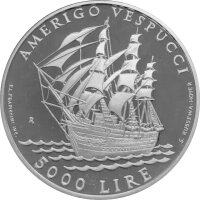 San Marino 5.000 Lire 1995 Segelschiff von Amerigo...