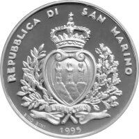 San Marino 5.000 Lire 1995 Segelschiff von Amerigo Vespucci - Silber PP