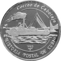 Kuba 5 Pesos 1993 Schiff "Kubas Postgeschichte"...