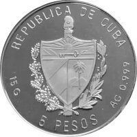 Kuba 5 Pesos 1993 - Schiff "Kubas Postgeschichte" Raddampfer Almendares - Silber PP