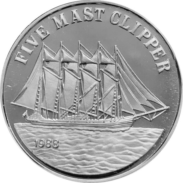 Laos 50 Kip 1988 Fünfmast Clipper - Silber PP
