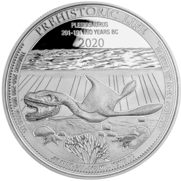 Kongo Prehistorical Life 2. Ausgabe 2020 Plesiosaurus 1 oz Silber
