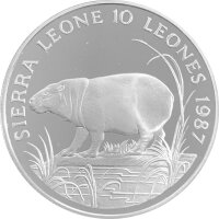 Sierra Leone 10 Leones 1987 Zwergflusspferd - Silber PP