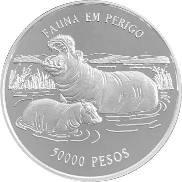 Guinea 50.000 Pesos 1996 Flusspferde - Silber PP