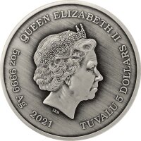 Tuvalu Olympische Götter 1. Ausgabe Zeus 2021 5 oz Silber Antik Finish