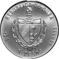Kuba 5 Pesos 1985 - Naturschutz "Krokodil" - Silber