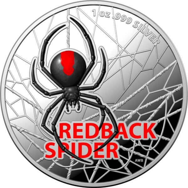 Australien Most Dangerous RAM Redback Spider 2021 1 oz Silber - Polierte Platte & Coloriert