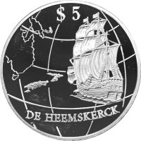 Neuseeland 5 Dollars 1996 - Segelschiff Heemskerck  -...