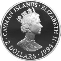 Cayman Inseln 2 Dollars 1994 - 200. Jahrestag des Unterganges der "Ten Sails" - Silber PP
