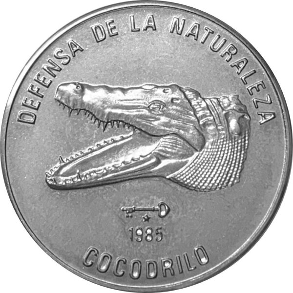 Kuba 1 Peso 1985 - Naturschutz "Krokodil" - Kupfer-Nickel