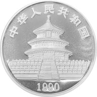 China Panda 1990 1 oz Silber - Polierte Platte