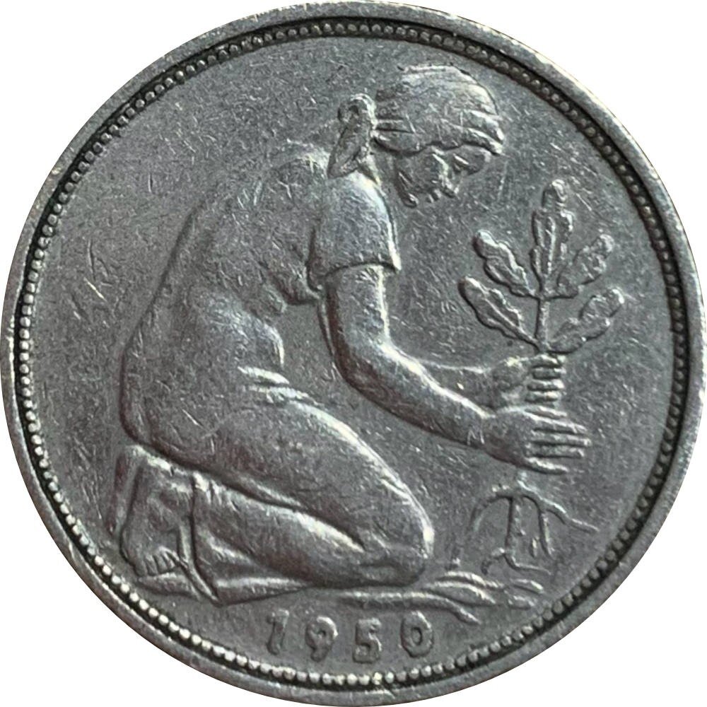 J.379 Deutschland 50 Pfennig 1950 G "Bank Deutscher...