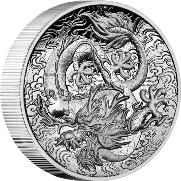 Australien Drachenserie 2021 Drache 2 oz Silber - High Relief Polierte Platte | Chinesische Mythen und Legenden