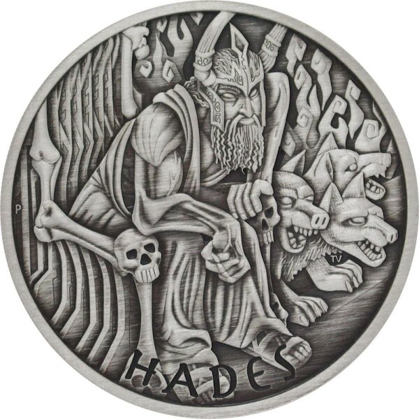 Tuvalu Olympische Götter 3. Ausgabe Hades 2021 5 oz Silber Antik Finish
