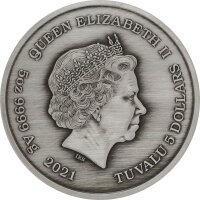 Tuvalu Olympische Götter 3. Ausgabe Hades 2021 5 oz Silber Antik Finish