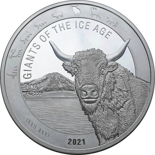 Ghana Giganten der Eiszeit 6. Ausgabe 2021 Auerochse 1000 Gramm Silber