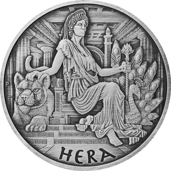 Tuvalu Olympische Götter 4. Ausgabe Hera 2022 1 oz Silber Antik Finish