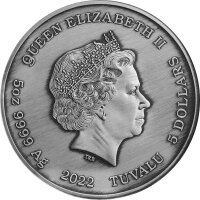 Tuvalu Olympische Götter 4. Ausgabe Hera 2022 5 oz Silber Antik Finish