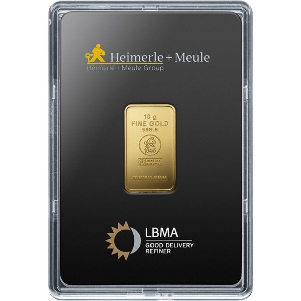 10 Gramm Goldbarren Heimerle & Meule geprägt | Neuware LBMA