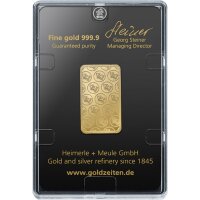 20 Gramm Goldbarren Heimerle & Meule geprägt | Neuware LBMA