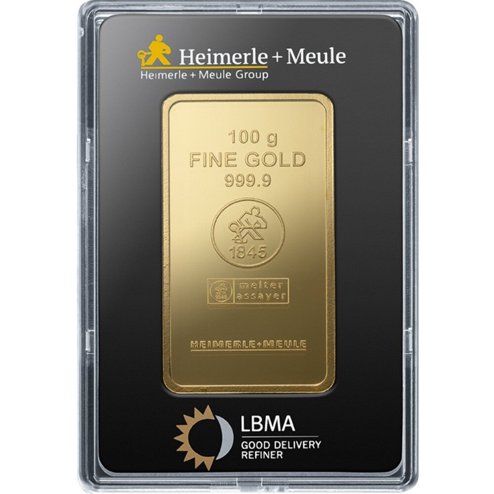 100 Gramm Goldbarren Heimerle & Meule geprägt |...