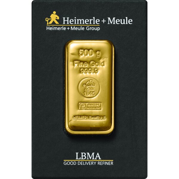 500 Gramm Goldbarren Heimerle & Meule gegossen | Neuware LBMA