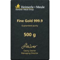 500 Gramm Goldbarren Heimerle & Meule gegossen | Neuware LBMA