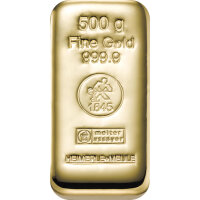 500 Gramm Goldbarren Heimerle & Meule gegossen | Neuware LBMA
