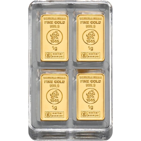 100 x 1 Gramm Goldbarren Heimerle & Meule UnityBox | Neuware LBMA