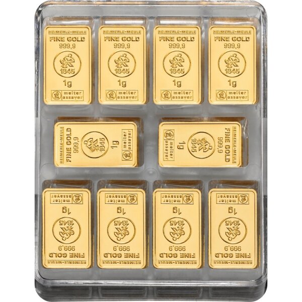 250 x 1 Gramm Goldbarren Heimerle & Meule UnityBox | Neuware LBMA