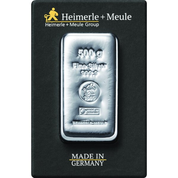 500 Gramm Silberbarren Heimerle & Meule gegossen | Neuware